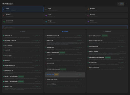 VaultAI Ultra model selector — pick from 45 local AI models up to 235B parameters