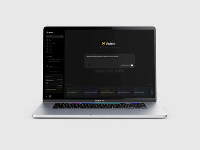 VaultAI Ultra home screen on a MacBook — local AI with no account, no internet
