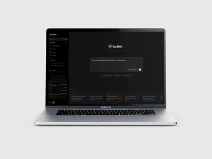 VaultAI Ultra home screen on a MacBook — local AI with no account, no internet