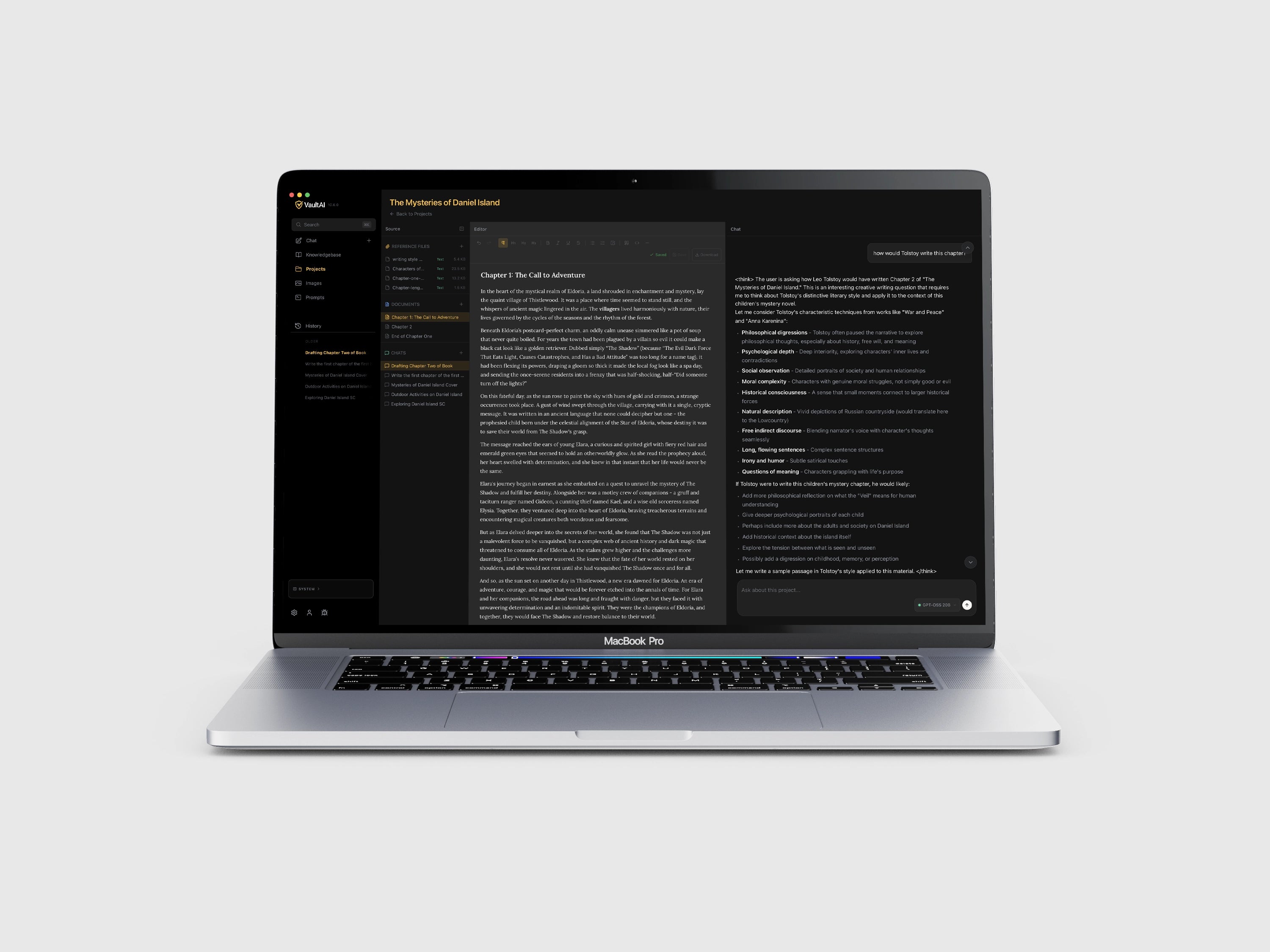 VaultAI Ultra workspace — private AI chats, code, and documents kept offline